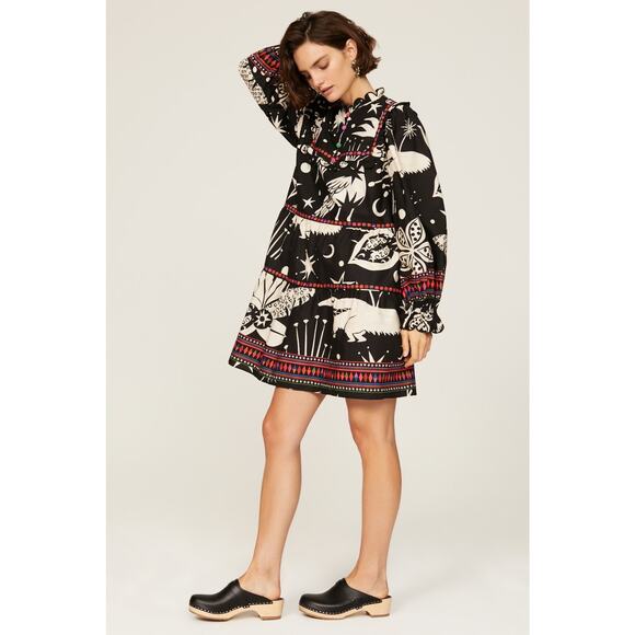 FARM RIO Black White Printed Cerrado Sky Mini Dress Size Small - Picture 1 of 16